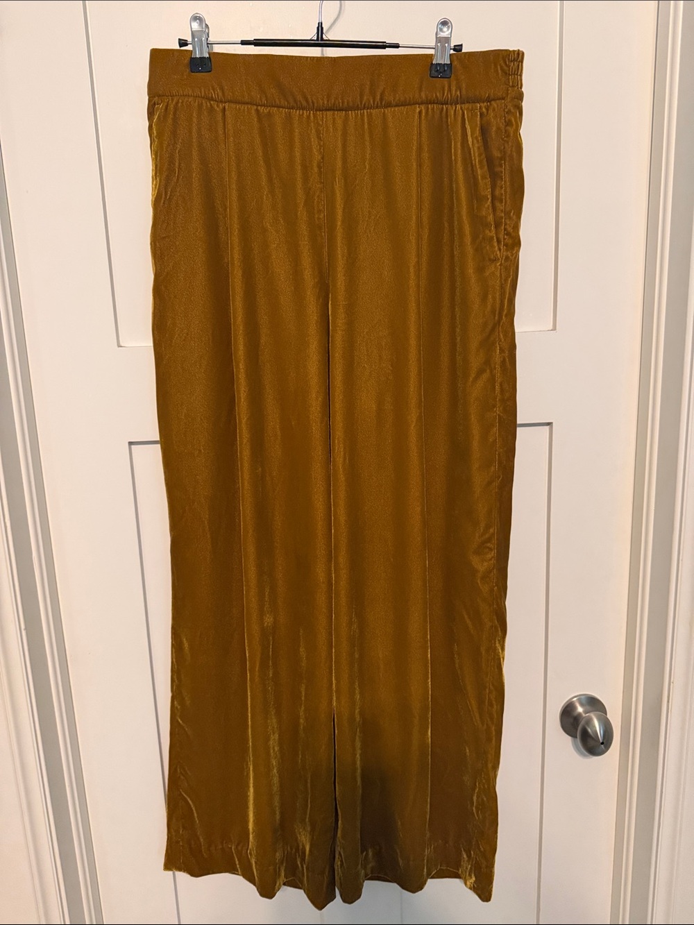 GAP Elastic-Waist High Rise Velvet Wide Leg Pleated Pants in Mustard Gold size M